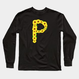 Sunflowers Initial Letter P (Black Background) Long Sleeve T-Shirt